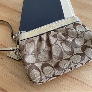 COACH beige logo wristlet wallet
